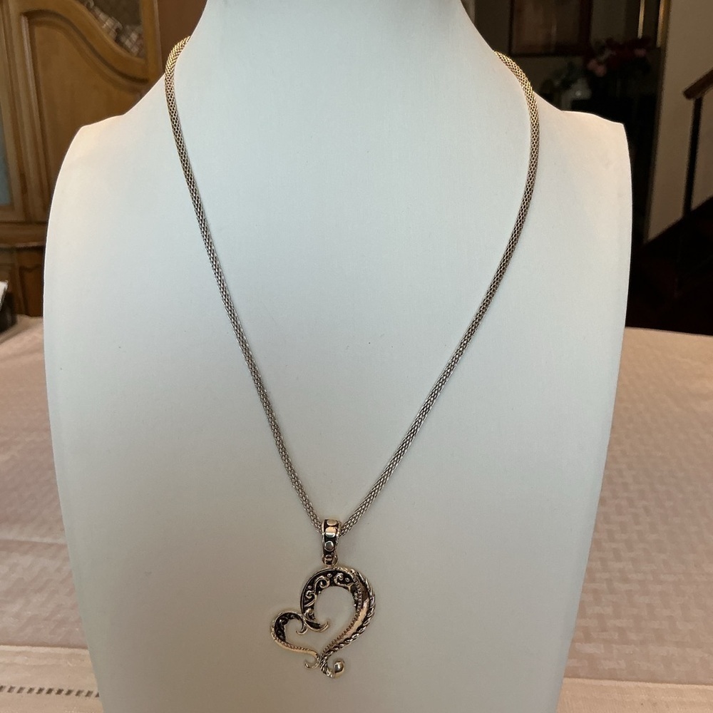 Steampunk Vintage Heart Shaped Silver Tone Pendant Necklace